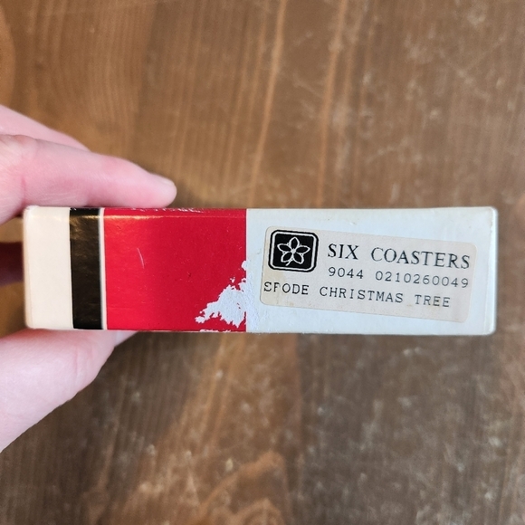 Vtg Pimpernel White Christmas Tree Coaster Set of 6 Cork Back England With Box - Picture 5 of 11